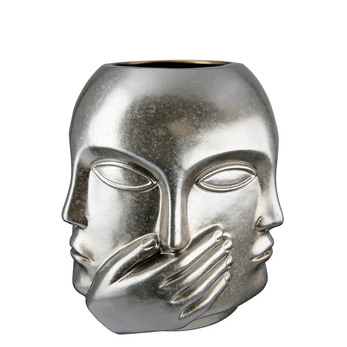 Gesichtsvase – Silberne Keramik, Glänzende Oberfläche, Handmotiv - Ponto | Gilde