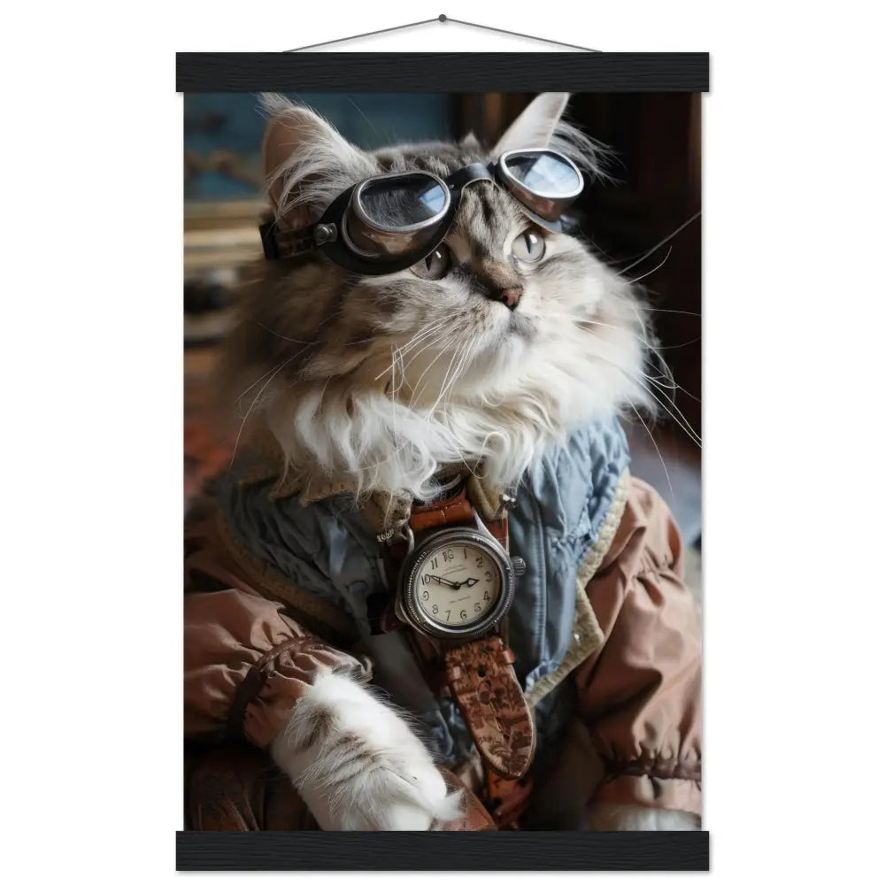 Schoolposter - Ragamuffin-Katze, blau-grauer Mantel, Stickereidetails, silberne Taschenuhr | St Tropez Art