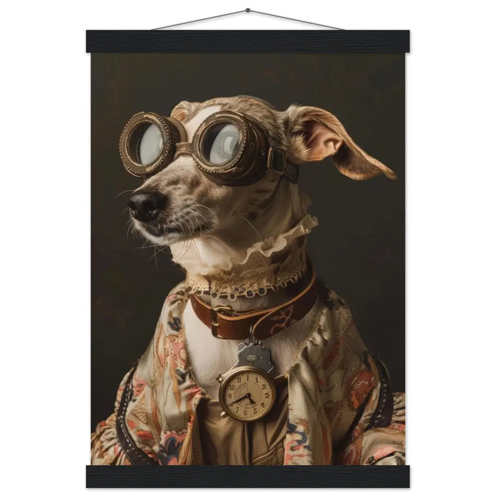Schoolposter - Sloughi-Hund, beiger Mantel, florale Details, goldene Taschenuhr | St Tropez Art