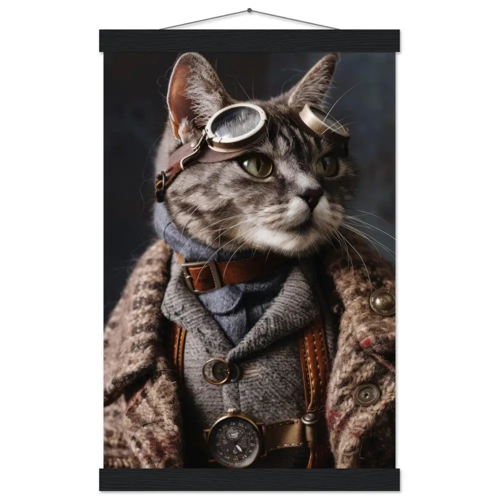 Schulposter - Steampunk-Vintage Ägyptische-Mau Katzenmotiv, mattes FSC-Papier, magnetische Holzleisten | St Tropez Art