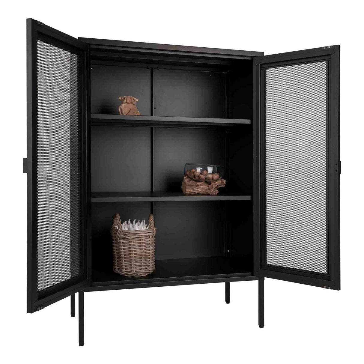Display Cabinet – Steel Material, Mesh Doors, Black Colour, Industrial Airy – Melbourne | House Nordic