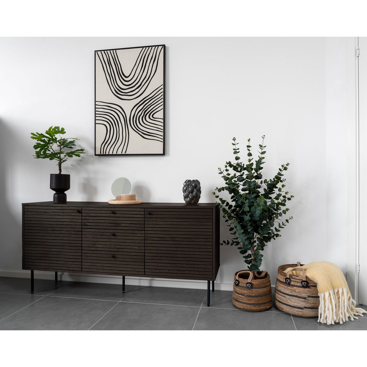 Sideboard – Smoked Oak Veneer Metal, Three Drawers, Two Doors, Ample Storage – Kyoto | House Nordic
