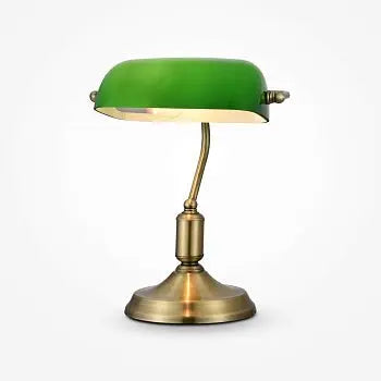 Table Lamp Metal Base Antique Brass & Adjustable Green Glass Shade – Kiwi | Maytoni