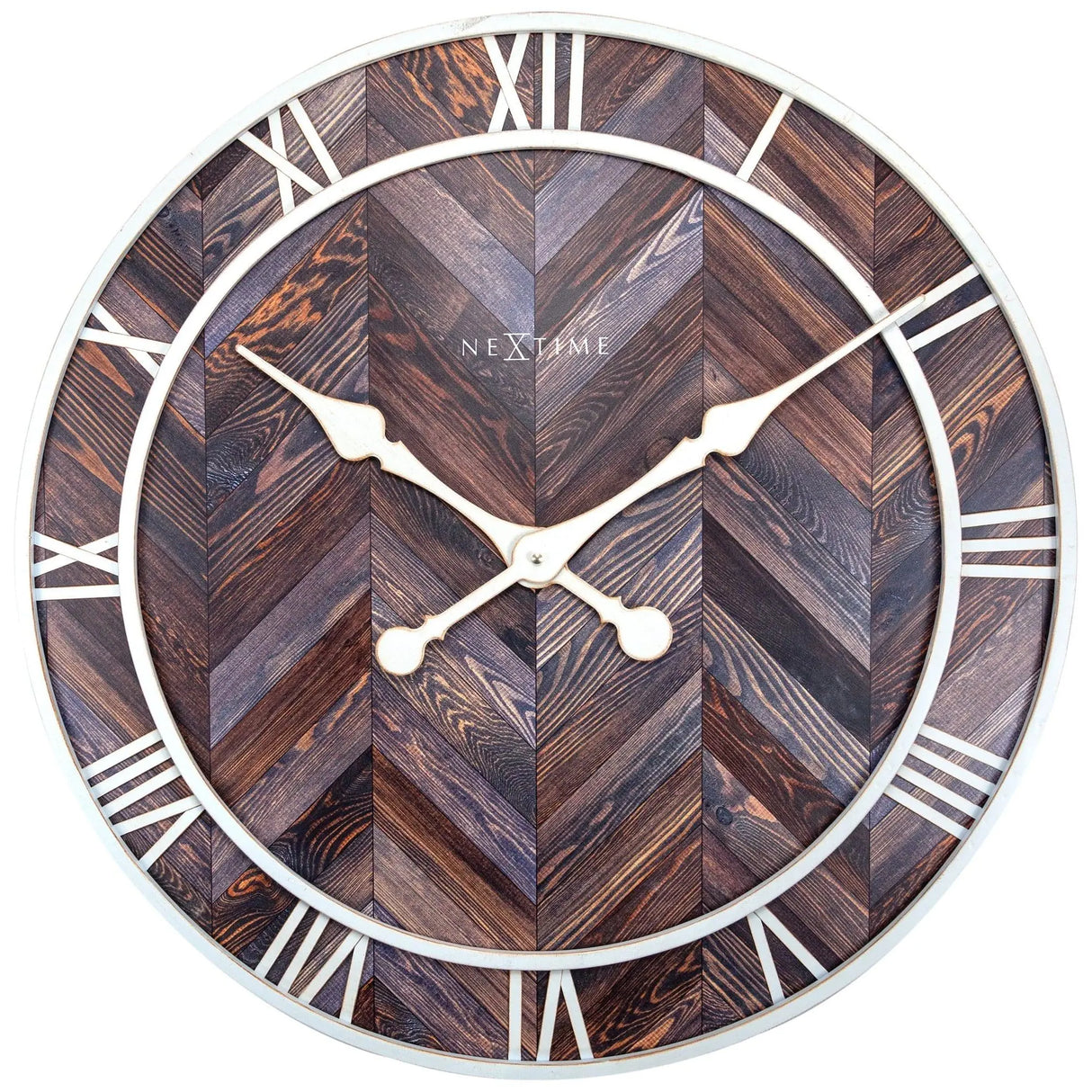 Wanduhr – Dunkles Holz, Römische Ziffern, Fischgrätmuster - Roman Vintage | NeXtime