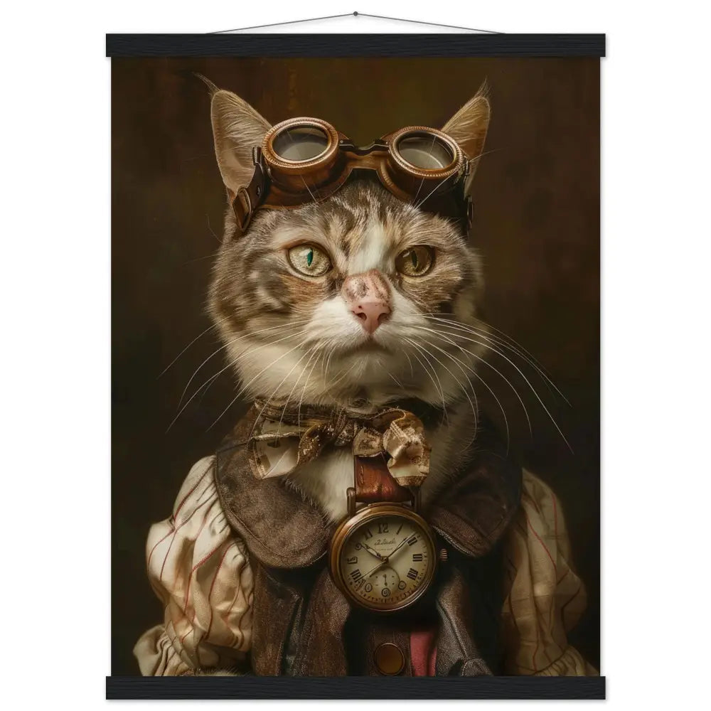 Schulposter – Chartreux-Katze Motiv, Steampunk-Kunstmotiv, Magnetische Holzaufhängung | St Tropez Art