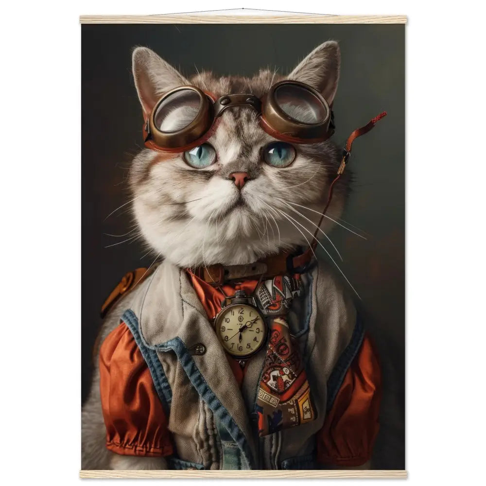 Schulposter - Scottish-Fold-Katze-Motiv, mattes FSC-zertifiziertes Papier, Magnet-Holzleisten aus Kiefernholz, magnetische Holzdübel oben & unten | St Tropez Art