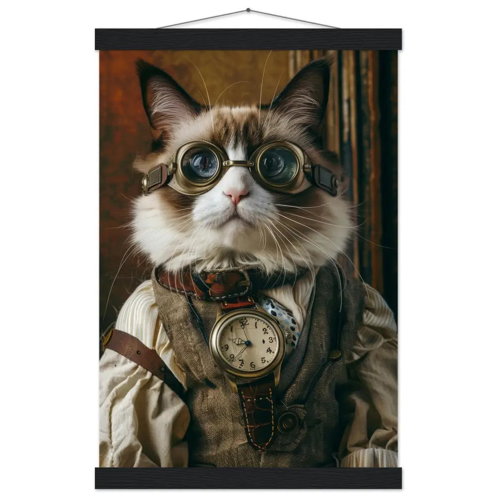 School Poster - Snowshoe Cat, Steampunk Outfit, Antique Pocket Watch | St Tropez Art