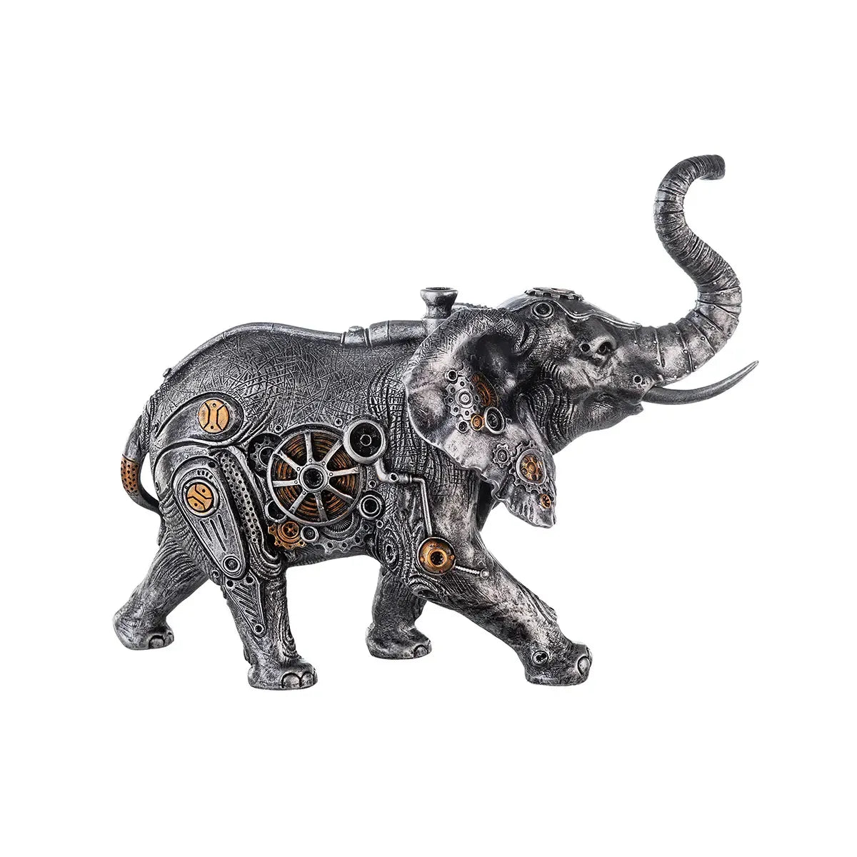 Dekofigur – Silberner Elefant, Kupferfarbener Akzent, Höhe 23 cm - Steampunk Elephant | Gilde
