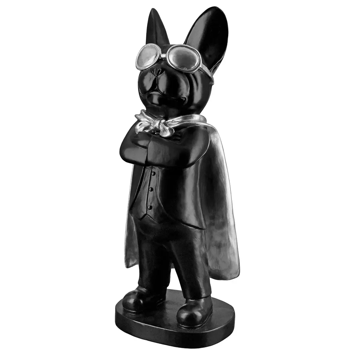 Dekofigur – Schwarze Bulldogge, Silberfarbener Akzent, Höhe 32,5 cm - Hero Dog | Gilde