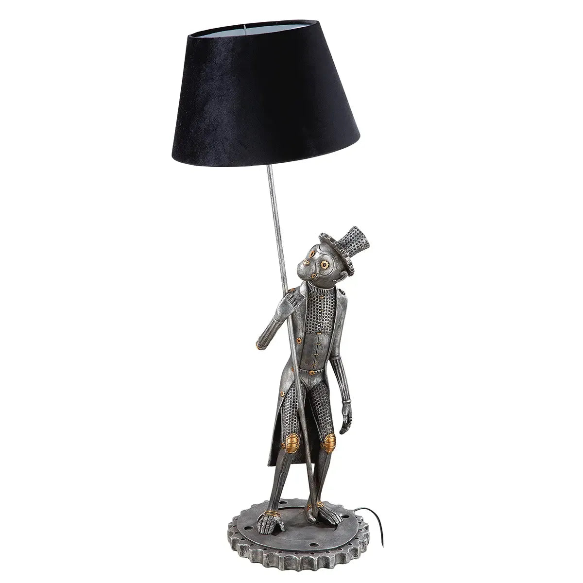 Tischleuchte – Silberner Affe, Schwarzer Akzent, Höhe 90 cm - Steampunk Monkey | Gilde