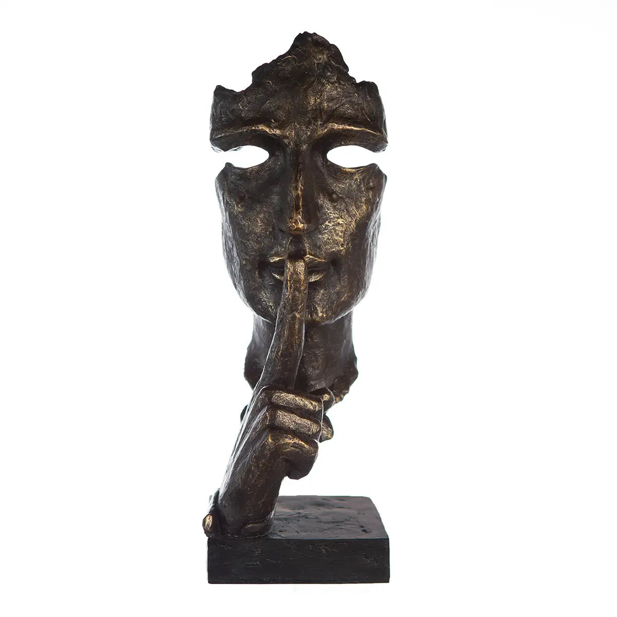 Skulptur – Kunstharz Antikfinish, Bronzefarbene Oberfläche, Gesichtsmotiv, 100 cm - Silence | Gilde