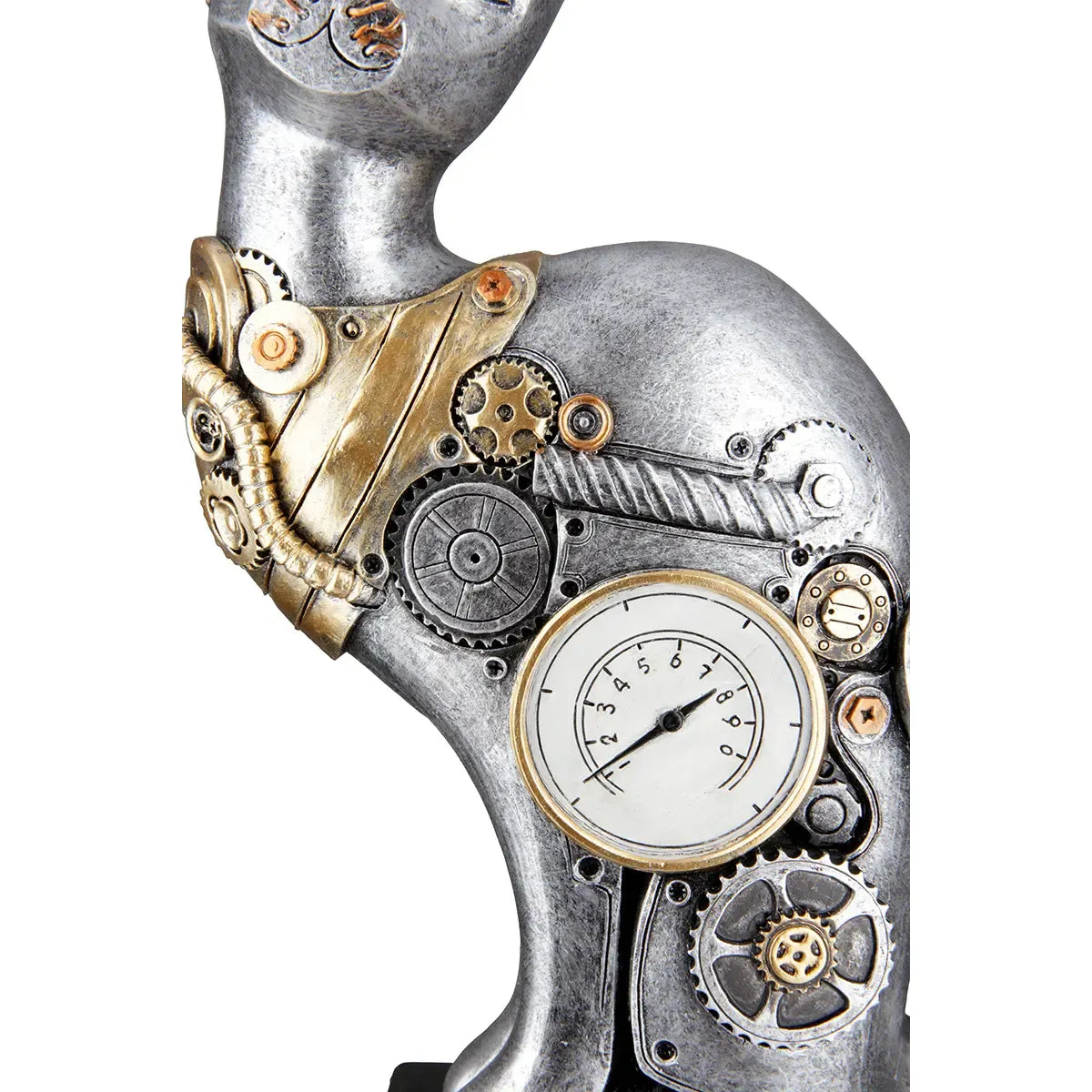 Dekofigur – Silberne Katze, Schwarzer Akzent, Steampunk Design, 30 cm - Steampunk Cat | Gilde