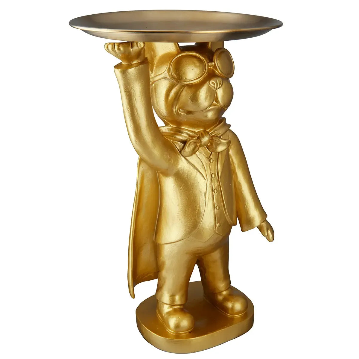 Dekofigur – Goldene Bulldogge, Rundes Tablett, Filzunterseite, 31 cm - Hero Dog | Gilde