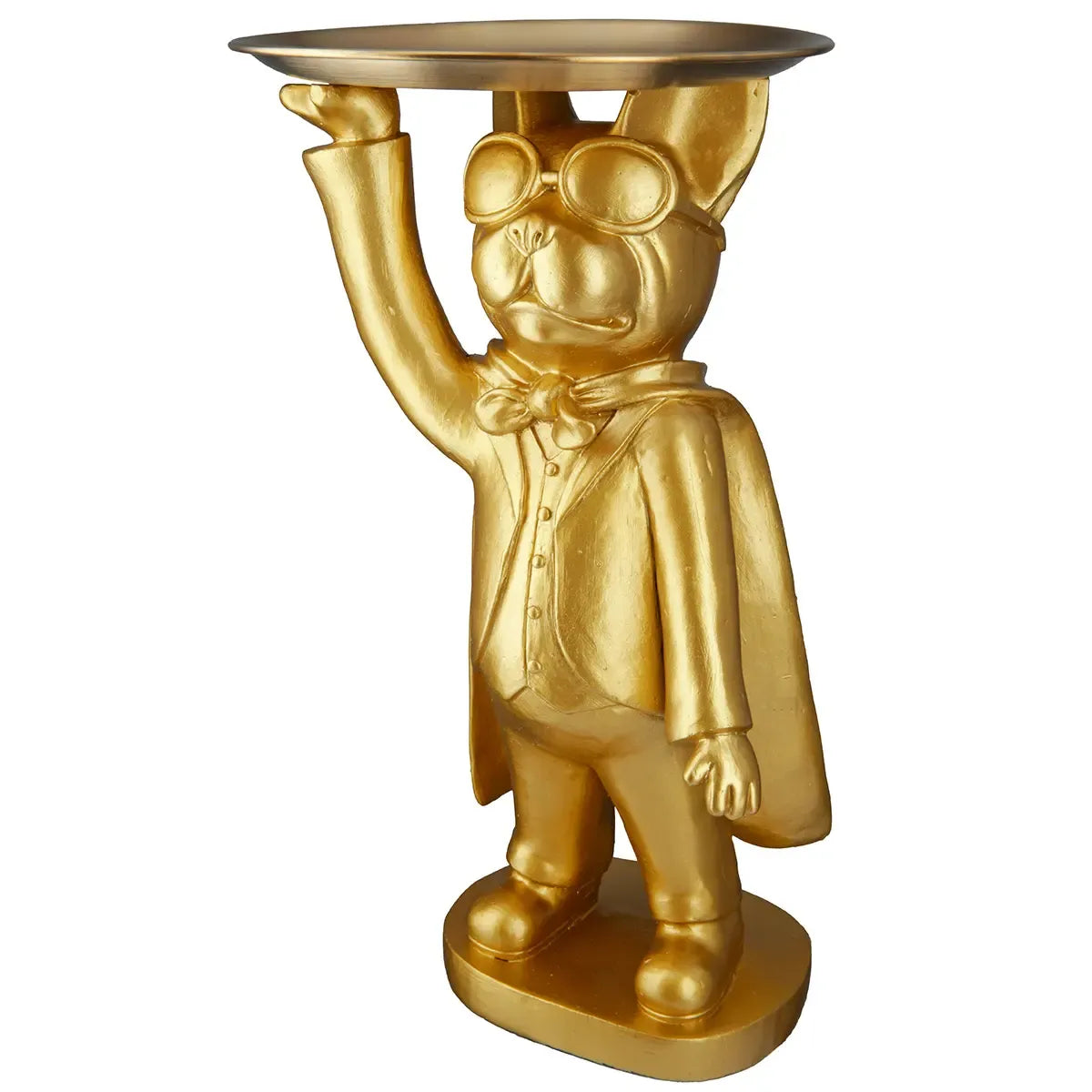 Dekofigur – Goldene Bulldogge, Rundes Tablett, Filzunterseite, 31 cm - Hero Dog | Gilde