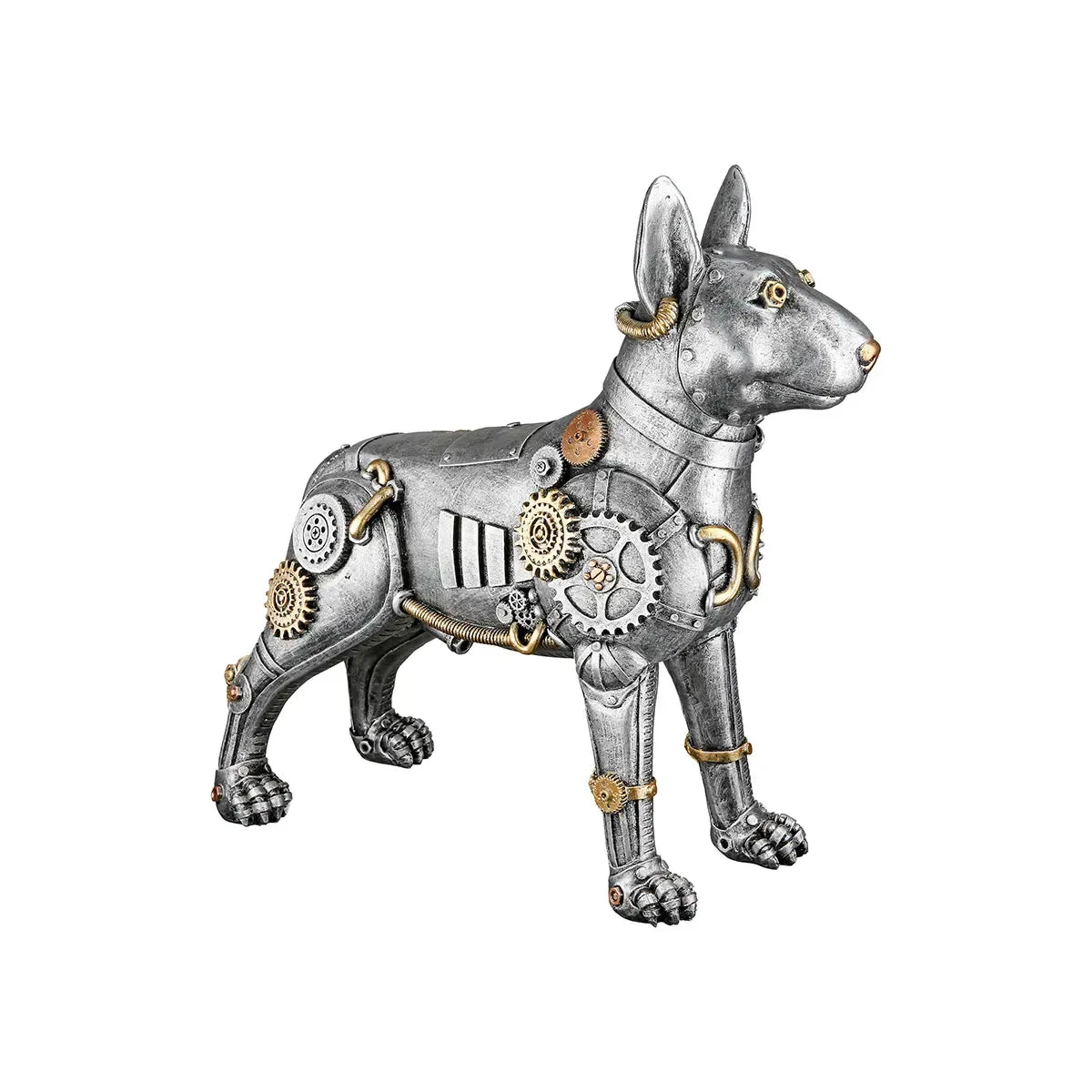 Dekofigur – Antikes Finish, Silberne Oberfläche, Goldener Akzent, 29 cm - Steampunk Pitbull | Gilde