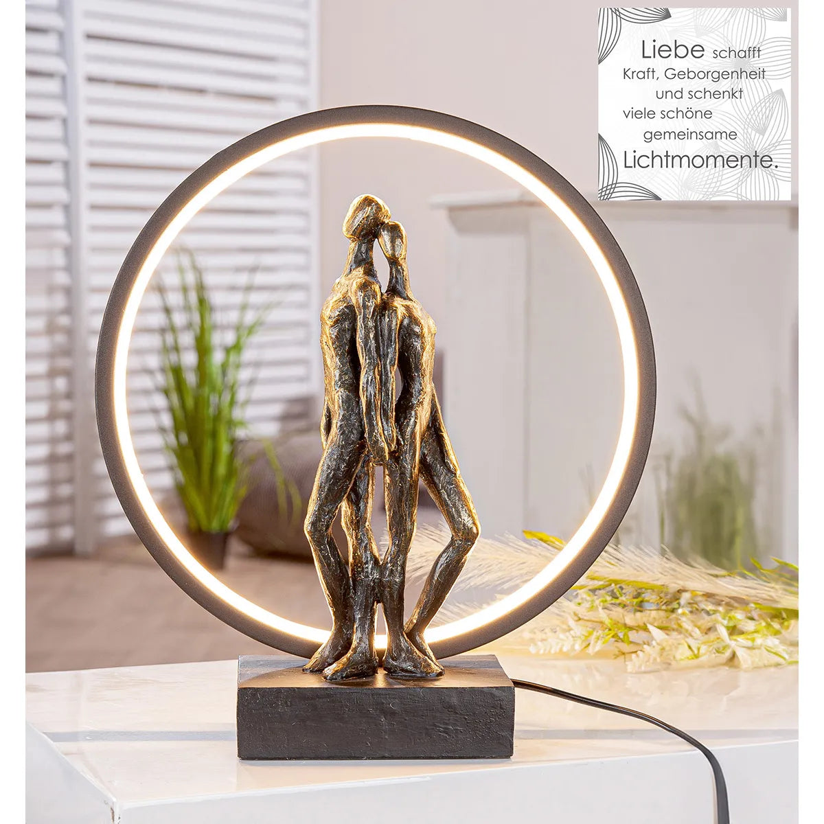 Tischleuchte – Bronze Optik, Paar Motiv, LED Beleuchtung - Herzleuchten | Gilde