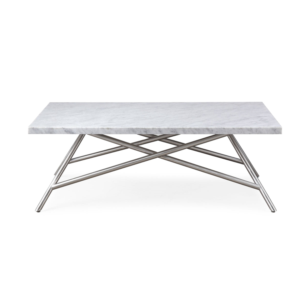 Coffee Table - Carrara Marble Top, Stainless Steel Base, Mitered Edges – Coral | Modus Furniture International