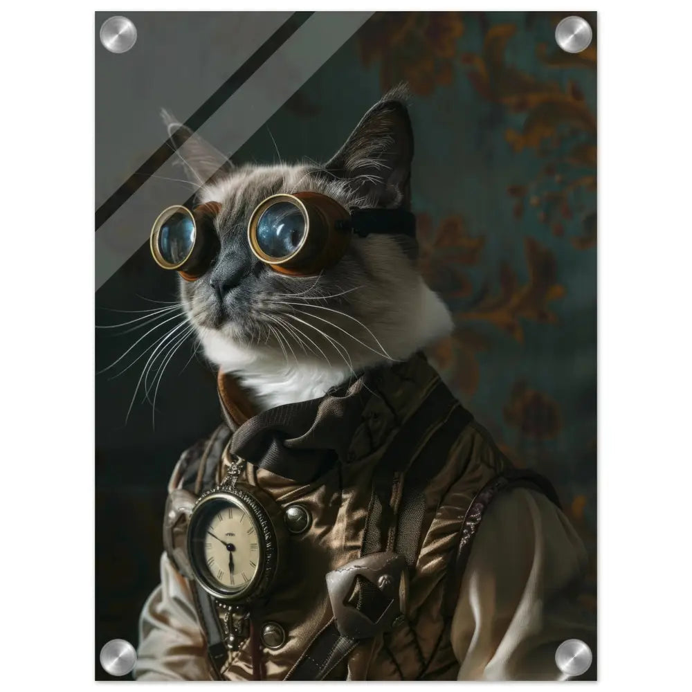 School Poster - Tonkinese Cat, Steampunk Outfit, Plexiglass Print | St Tropez Art