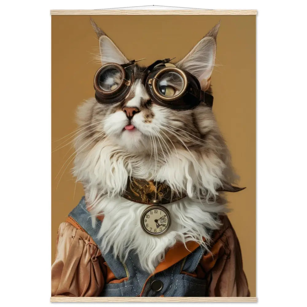 School Poster - Maine Coon Cat, Steampunk Outfit, Glasses | St Tropez Art