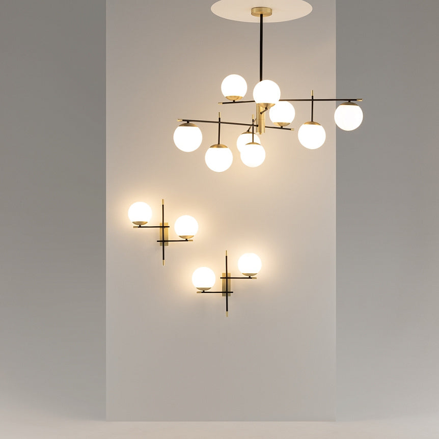 Wall light with black and gold finish and white opal glass shade – Nostalgia | Maytoni