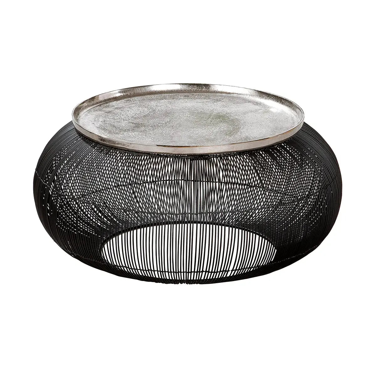 Beistelltisch – Schwarzes Aluminium, Silberfarbener Akzent, Runde Form - Puntual | Gilde