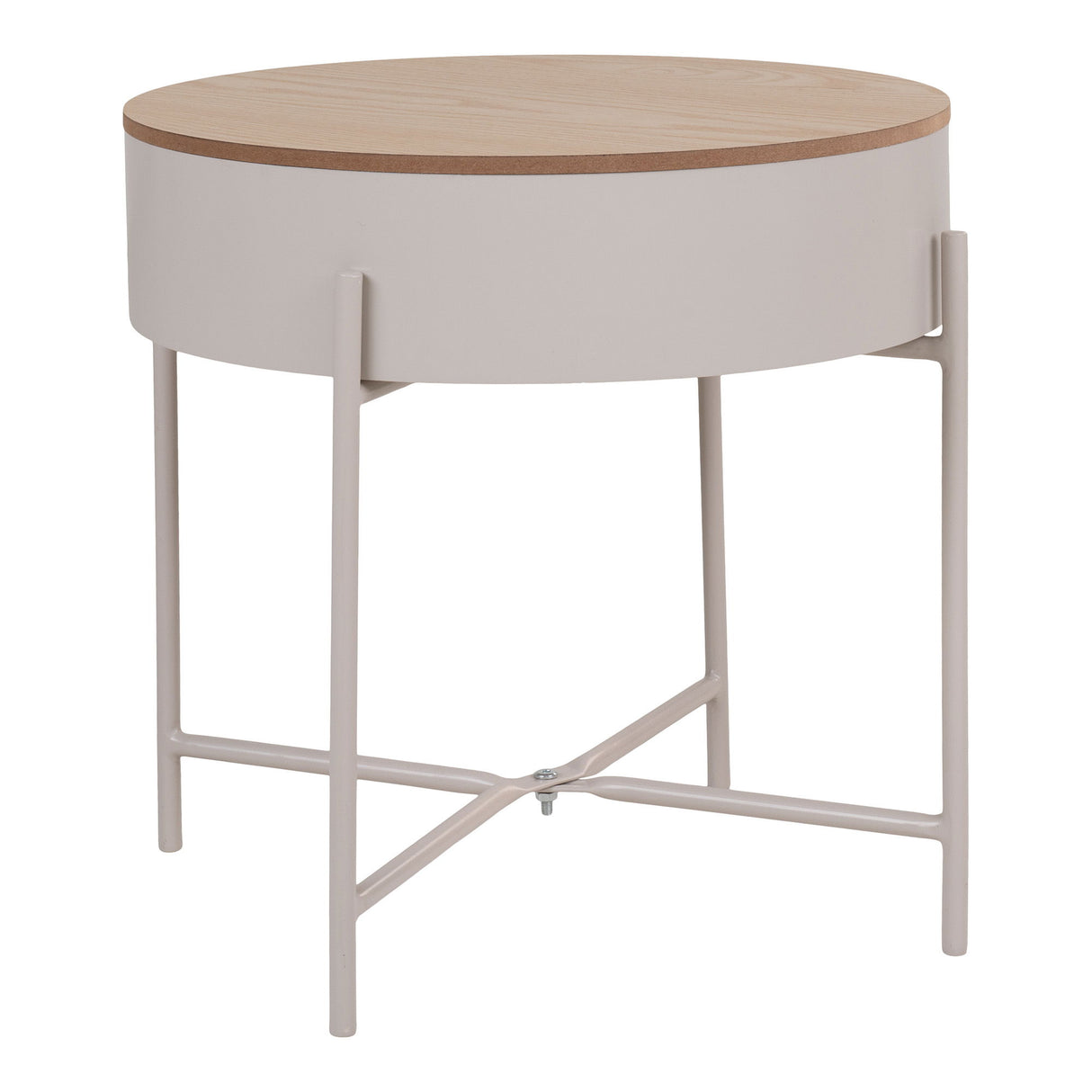 Beistelltisch – Beige Stahl, Naturfarbene Tischplatte, 40 cm Höhe - Sisco | House Nordic