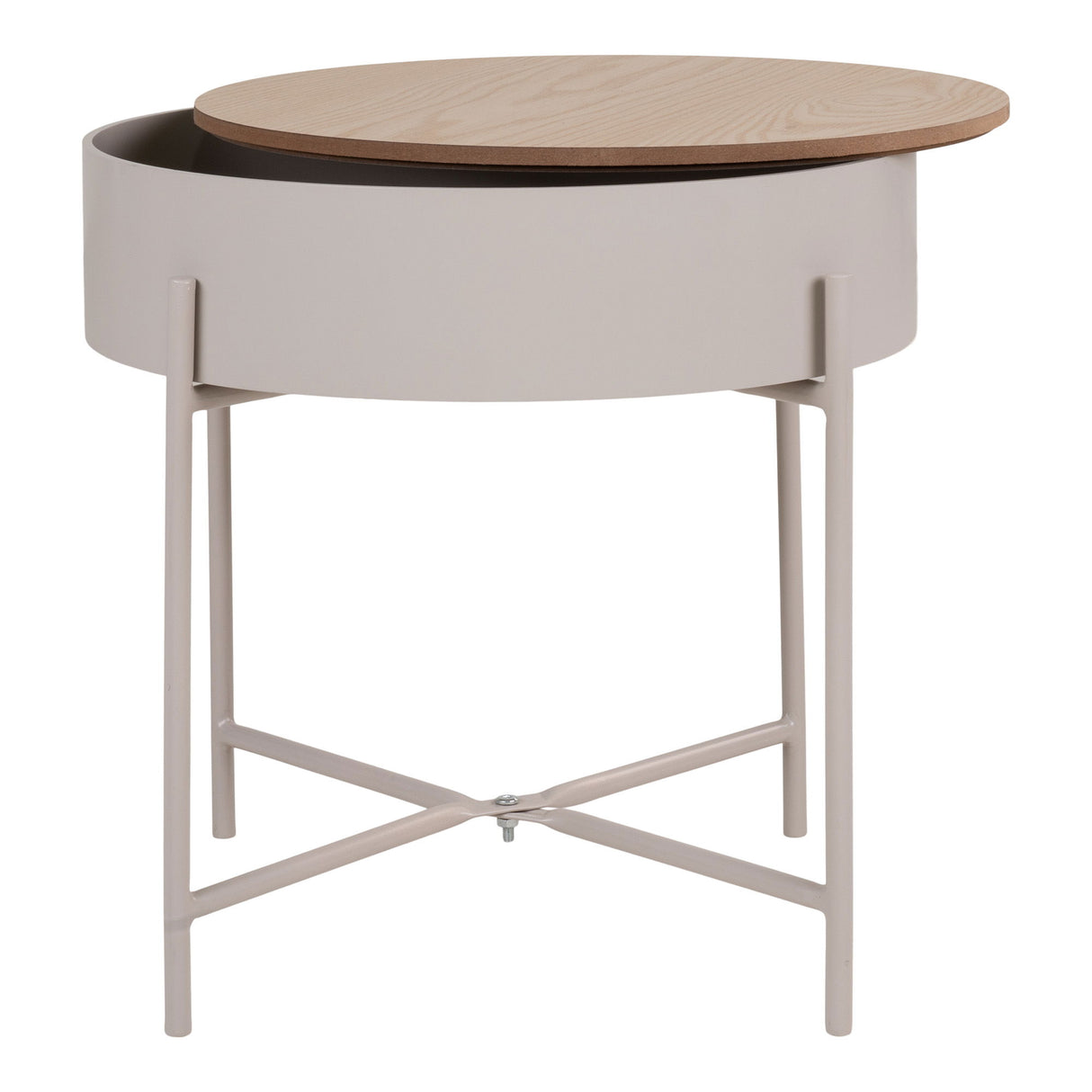 Beistelltisch – Beige Stahl, Naturfarbene Tischplatte, 40 cm Höhe - Sisco | House Nordic