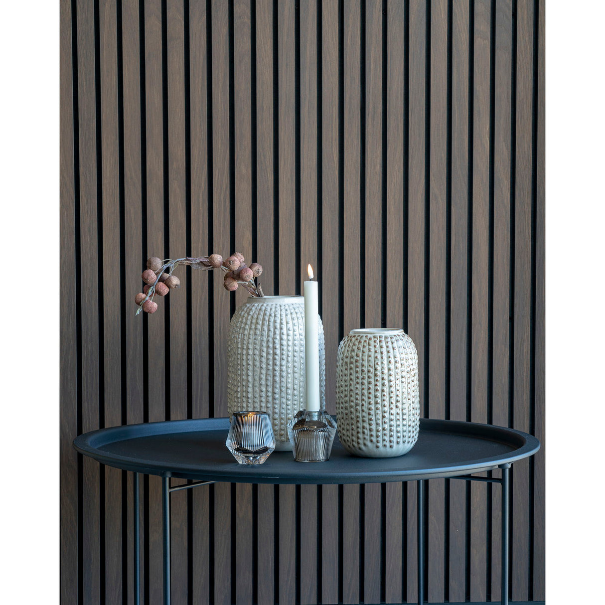 Vase – Beiges Steinzeug, Strukturierte Oberfläche, 25,5 cm Höhe | House Nordic