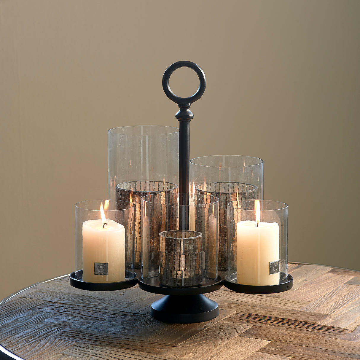 Laternenhalter Mattschwarz Aluminium und Glas, Silber, 36.5x35x42 cm – Lisbon Multiple Hurricane 1 | Rivièra Maison - Esszett Luxury | Stilvolles Wohnen mit Charakter