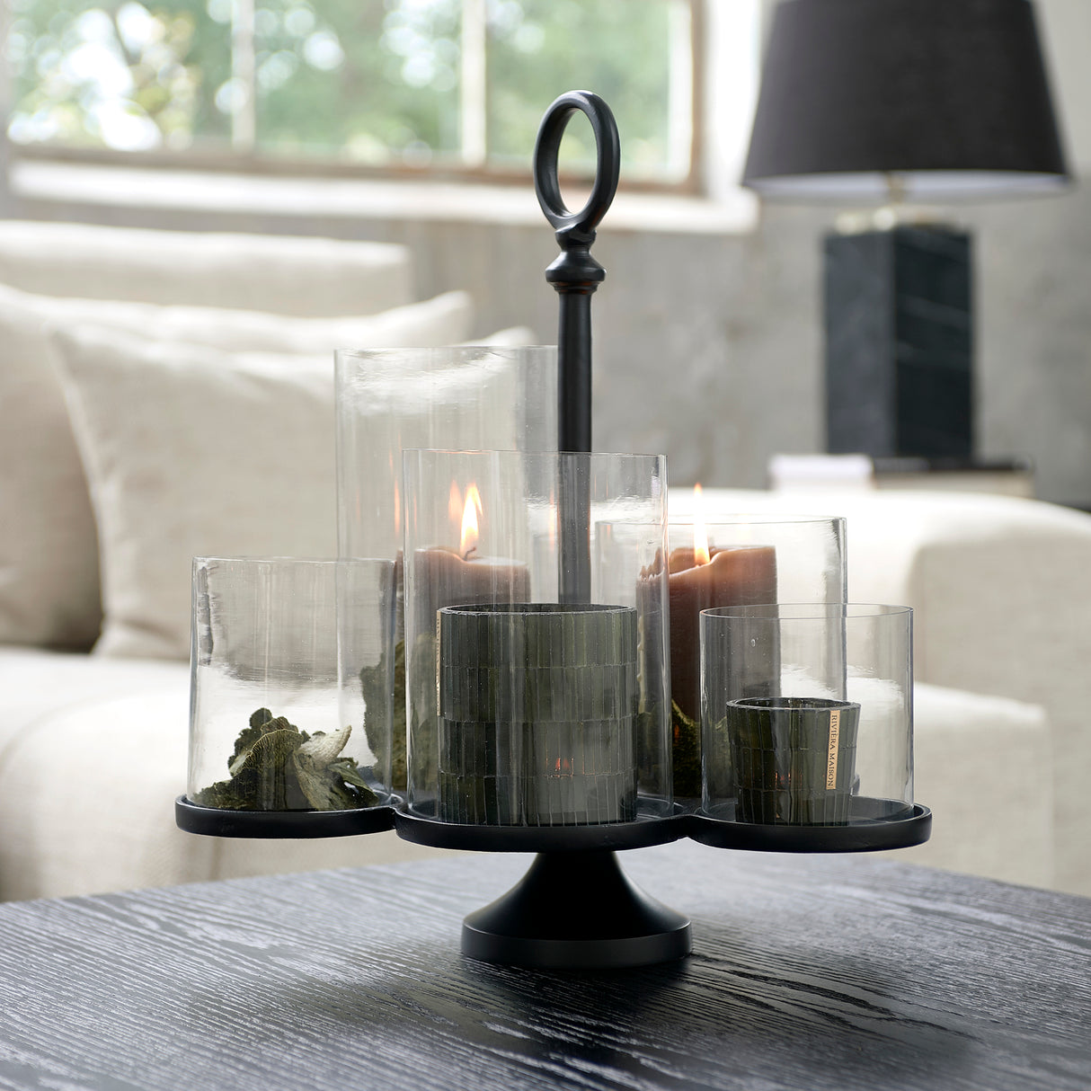 Laternenhalter Mattschwarz Aluminium und Glas, Silber, 36.5x35x42 cm – Lisbon Multiple Hurricane 1 | Rivièra Maison - Esszett Luxury | Stilvolles Wohnen mit Charakter