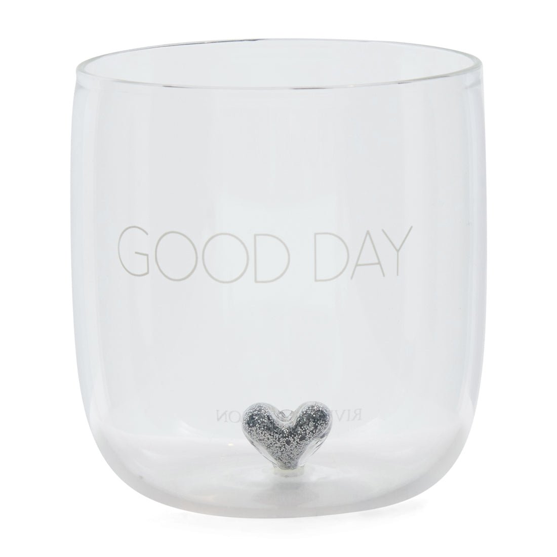 Wasserglas transparent, mundgeblasen mit Herz und Silberglitzer – Good Day (T11, G55) | Rivièra Maison - Esszett Luxury | Stilvolles Wohnen mit Charakter