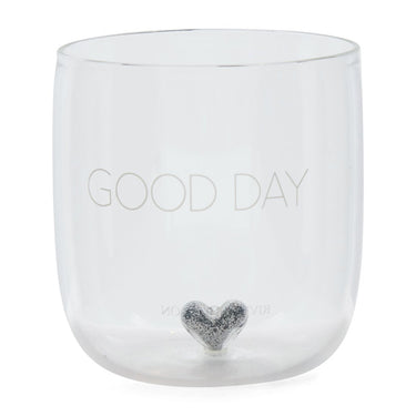 Wasserglas transparent, mundgeblasen mit Herz und Silberglitzer – Good Day (T11, G55) | Rivièra Maison - Esszett Luxury | Stilvolles Wohnen mit Charakter