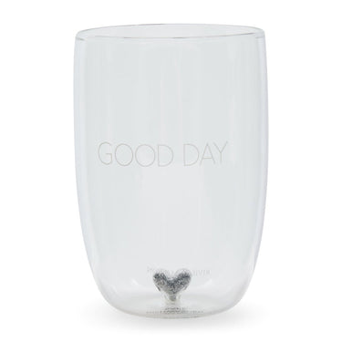 Wasserglas Transparent, mundgeblasen mit Herz und Silberglitzer, 12,5 cm hoch – Good Day T11 G55 | Rivièra Maison - Esszett Luxury | Stilvolles Wohnen mit Charakter