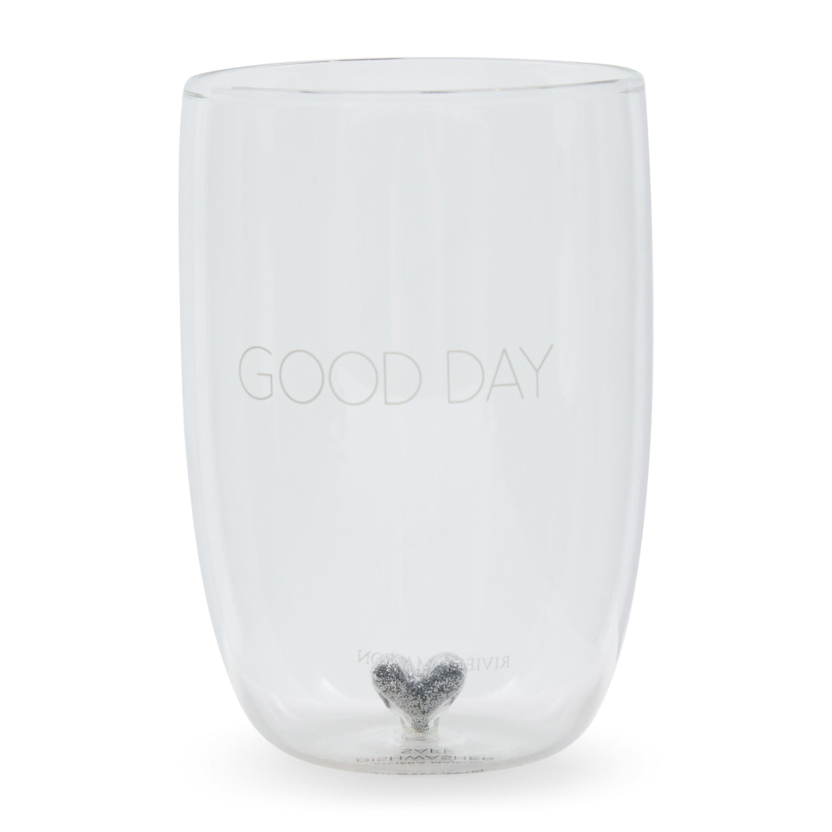 Wasserglas Transparent, mundgeblasen mit Herz und Silberglitzer, 12,5 cm hoch – Good Day T11 G55 | Rivièra Maison - Esszett Luxury | Stilvolles Wohnen mit Charakter