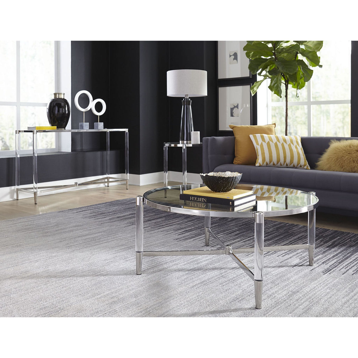 Beistelltisch – Gehärtetes Glas, Edelstahl Gestell, Acryl Beine, 60 cm Höhe - Marilyn | Modus Furniture International