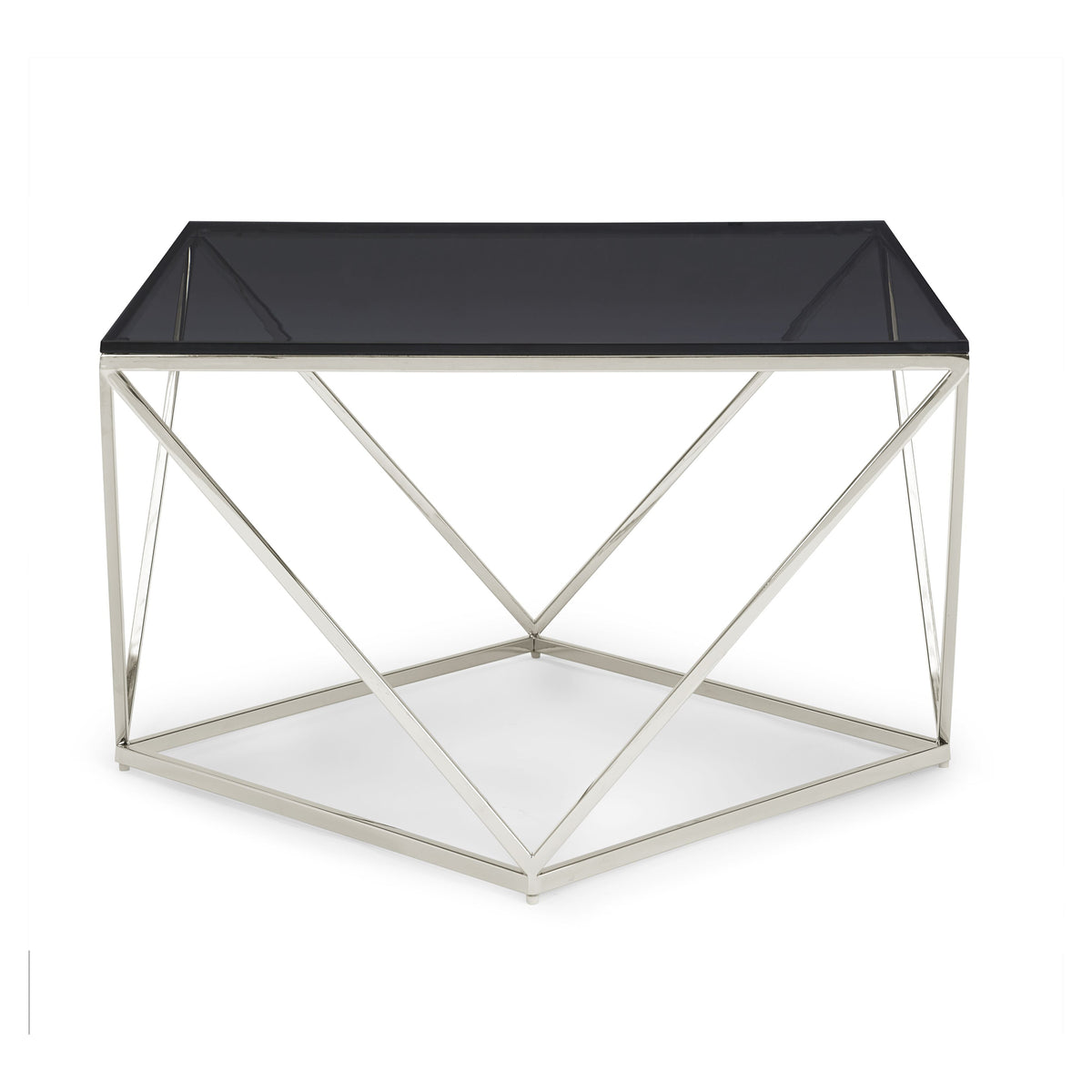 Coffee Table - Smoked Glass Top, Polished Stainless Steel Base, Geometric Design - Aria | Modus Furniture International