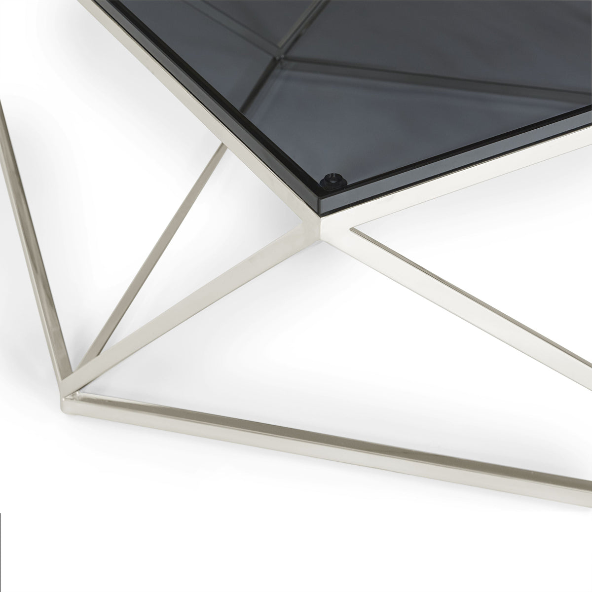 Coffee Table - Smoked Glass Top, Polished Stainless Steel Base, Geometric Design - Aria | Modus Furniture International