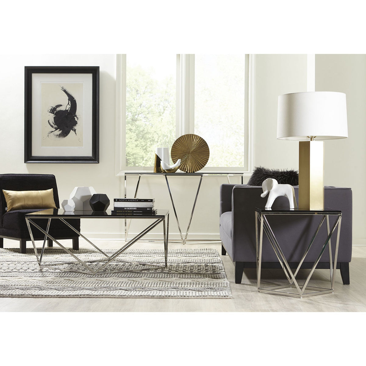 Konsolentisch – Rauchglas Platte, Edelstahl Gestell, Rauchglas Grau, 81 cm Höhe - Aria | Modus Furniture International