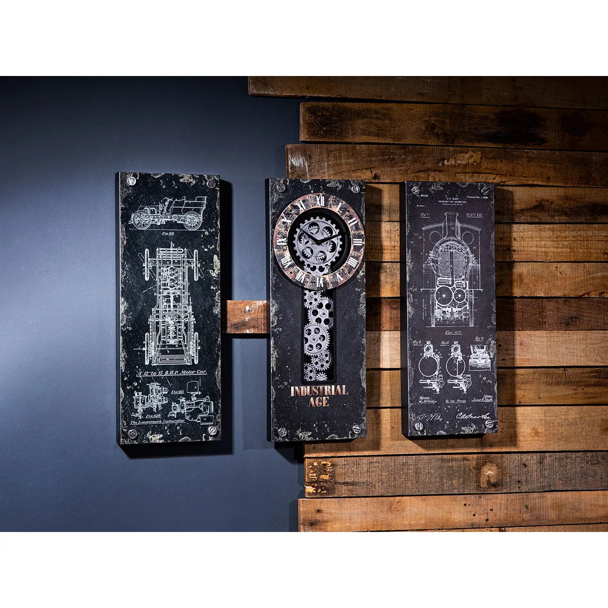 Wanduhr – Rechteckiges Design, Zahnradmotiv, Metalloptik - Steampunk | Gilde