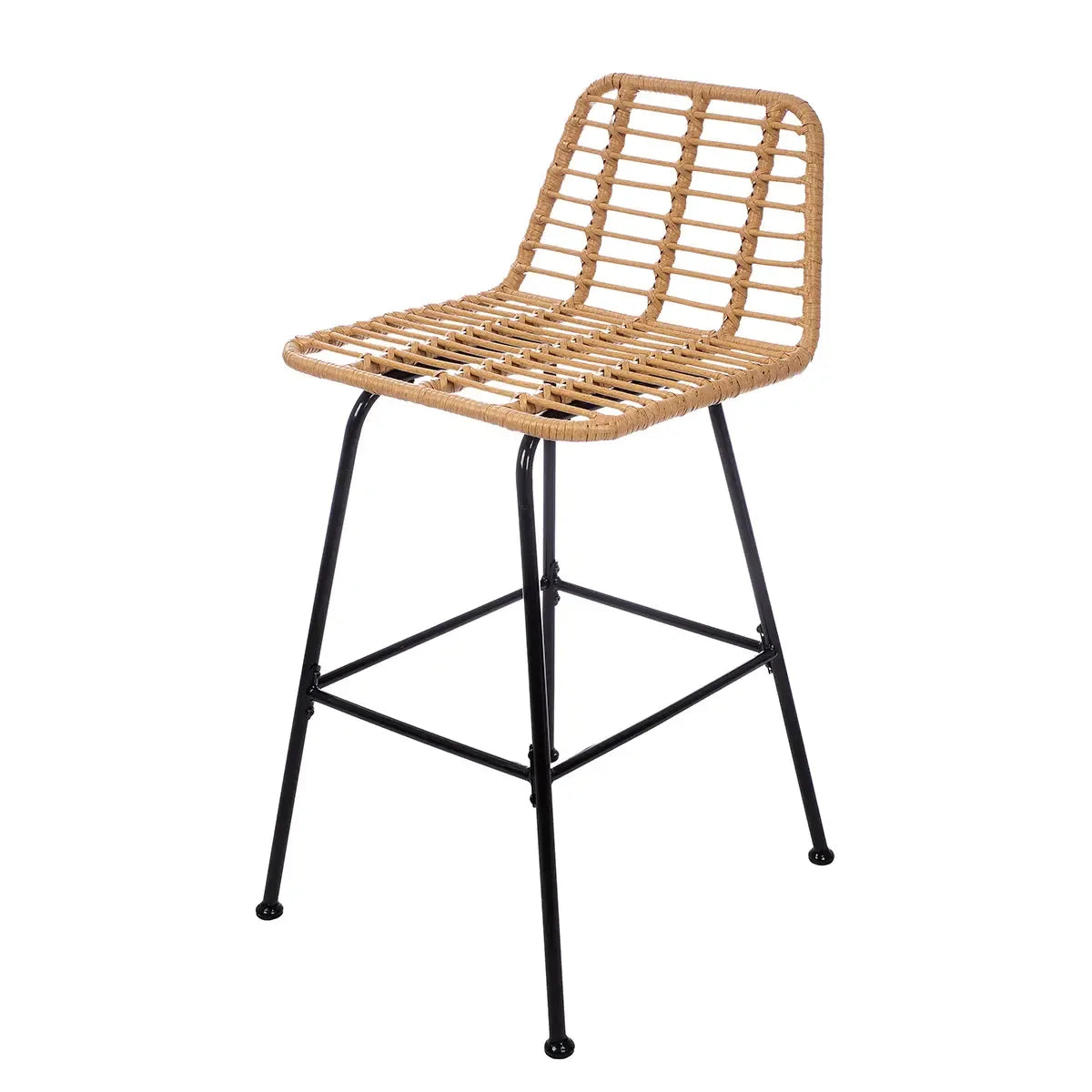 Bar – Naturfarbenes Polyrattan, Schwarzes Metall, Zwei Stühle - Hawaii | Gilde