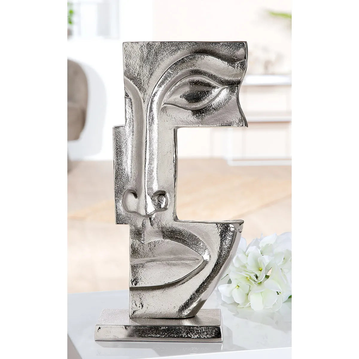 Skulptur – Antik Oberfläche, Gesicht Design, Silber Optik, Höhe 40 cm - Big Lips | Gilde