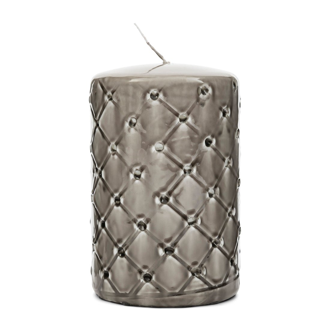 Stumpenkerze Beige mit Karo - Druck Paraffin (ØxH 9,5x15) - Pillar | Rivièra Maison - Esszett Luxury | Stilvolles Wohnen mit Charakter