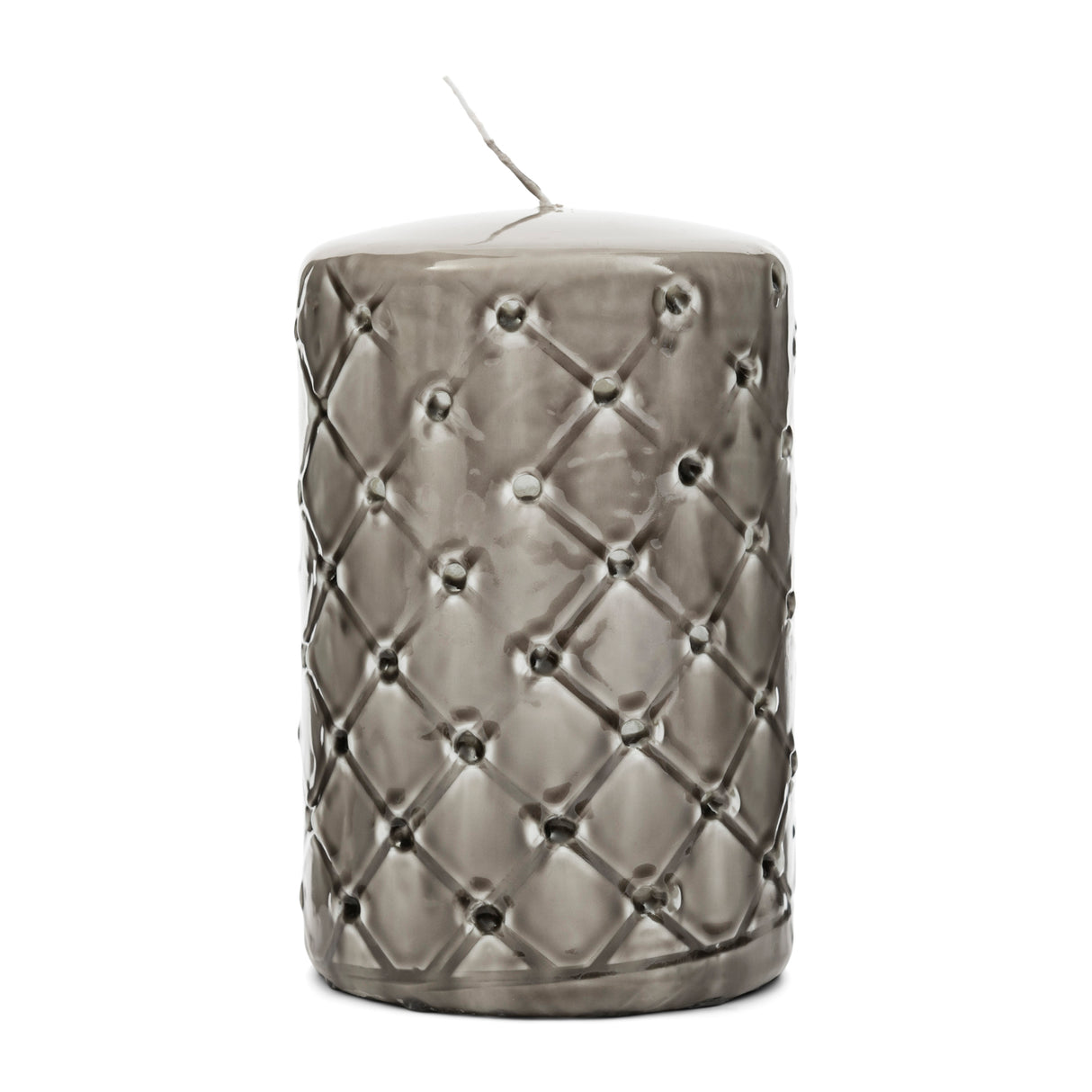 Stumpenkerze Beige mit Karo - Druck Paraffin (ØxH 9,5x15) - Pillar | Rivièra Maison - Esszett Luxury | Stilvolles Wohnen mit Charakter