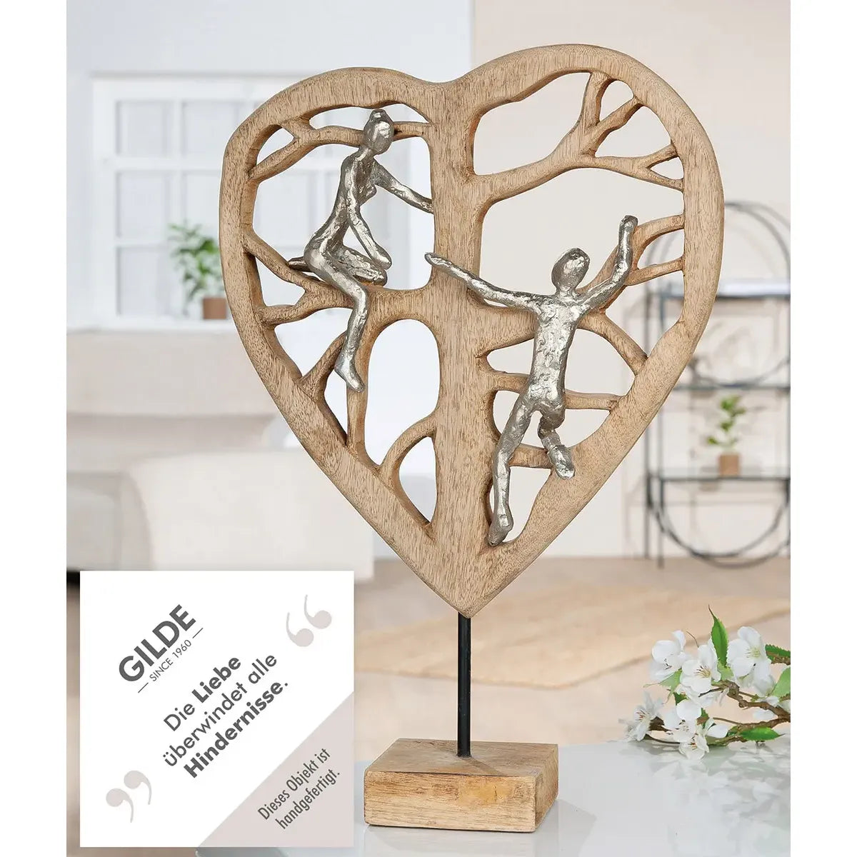 Skulptur – Herzform, Natürliches Mangoholz, Silberne Akzente - Herzbaum | Gilde