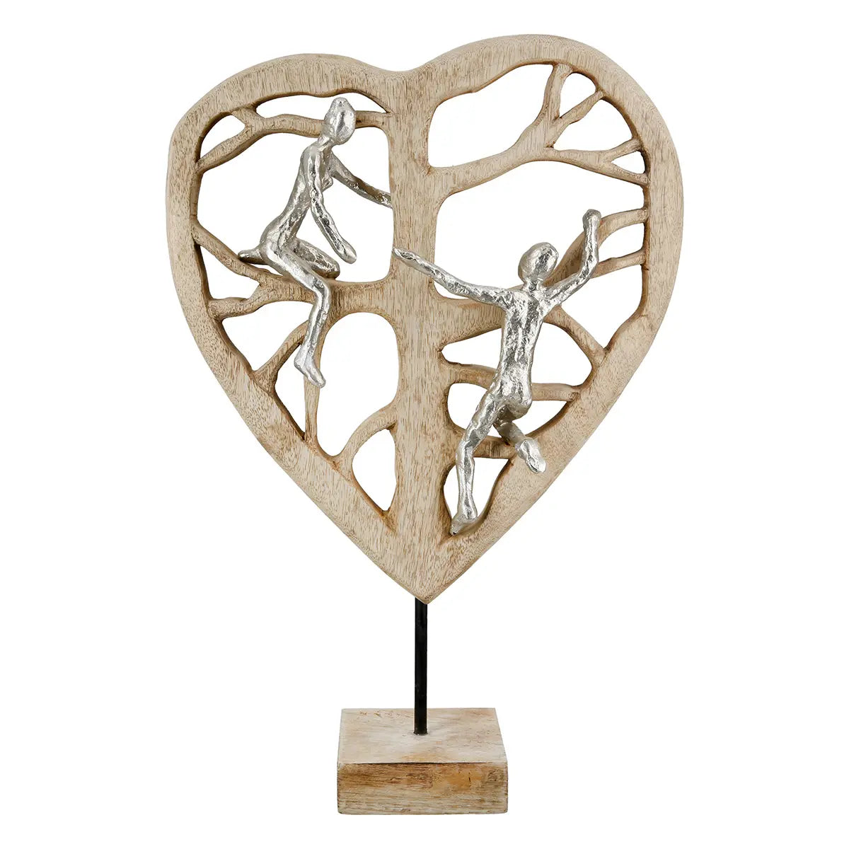 Skulptur – Herzform, Natürliches Mangoholz, Silberne Akzente - Herzbaum | Gilde