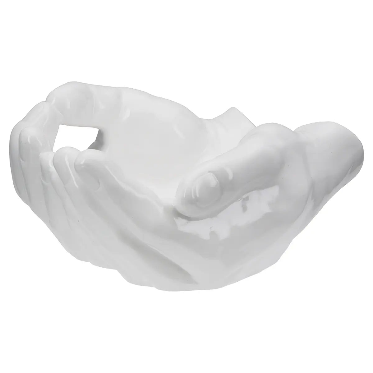 Dekoschale – Weiße Keramik, Glänzende Oberfläche, Händeform - Buddha | Gilde