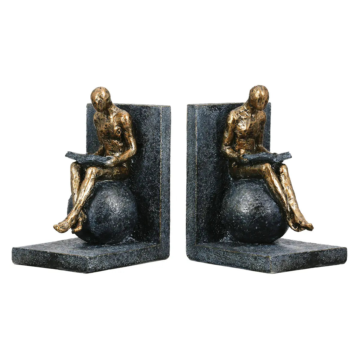 Buchstützen – Graue Kunstharz, Metallische Optik, Figurenmotiv | Gilde
