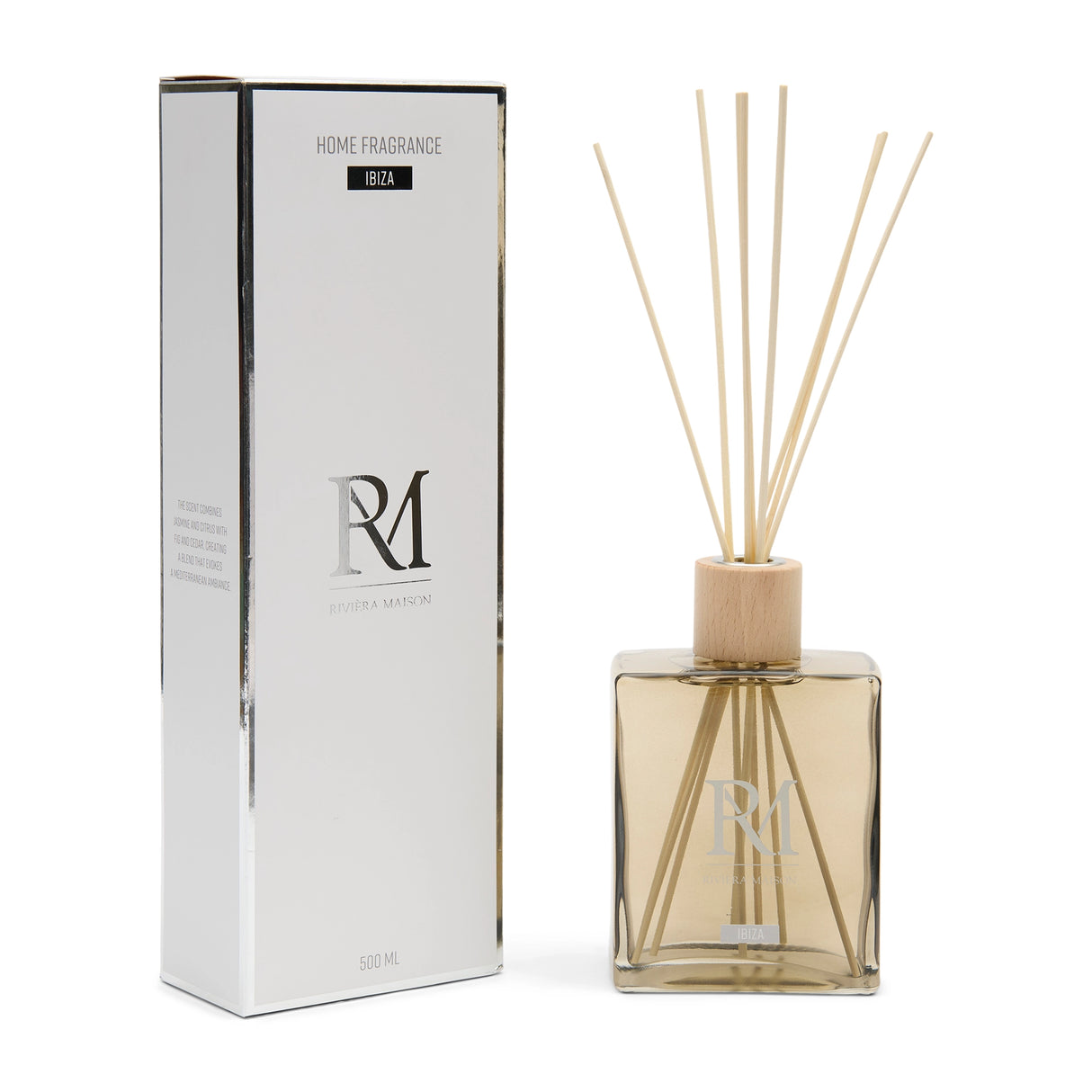 Diffuser - Glasflakon, Holzstäbchen, Raumduft, 500 ml - Ibiza | Rivièra Maison