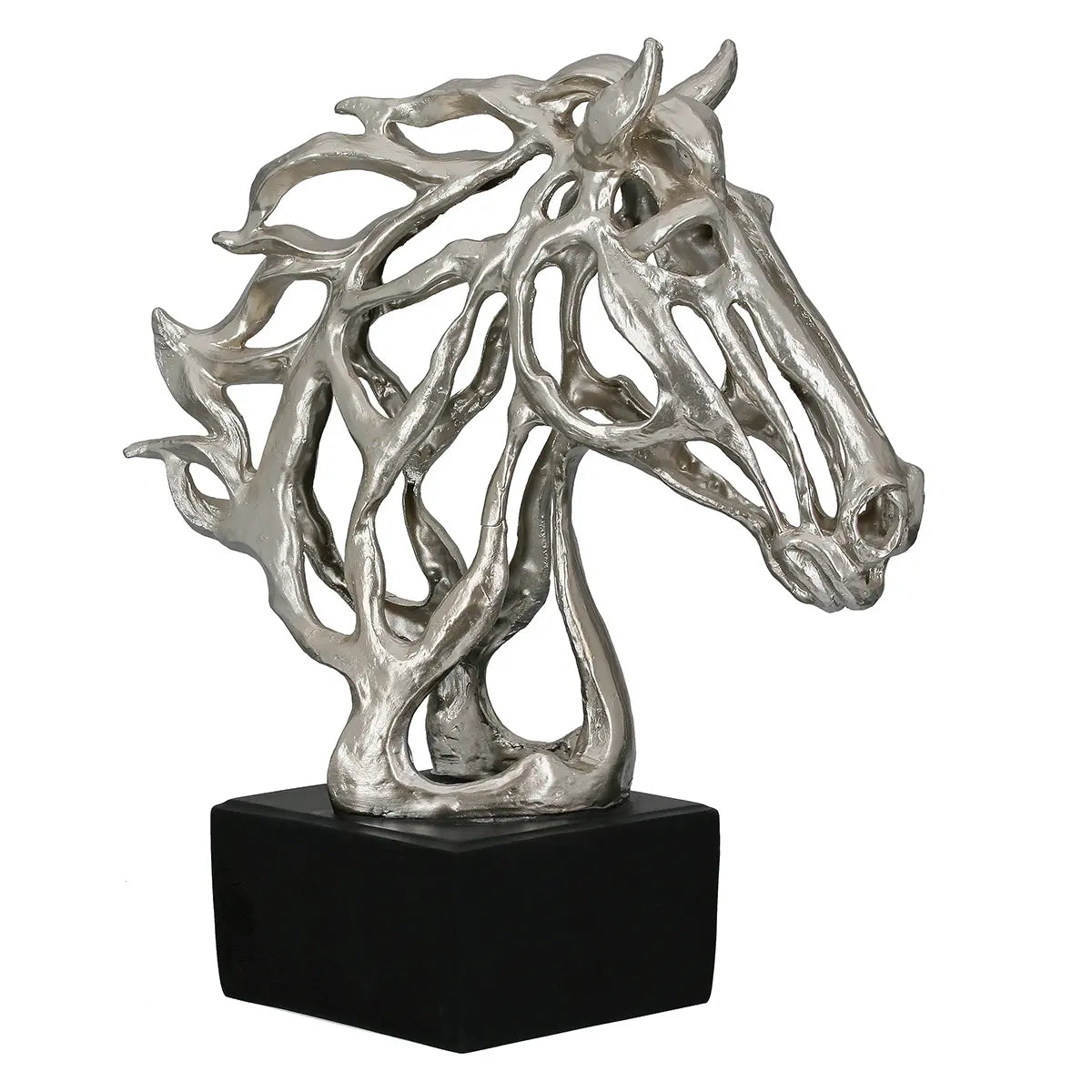 Skulptur – Silbernes Kunstharz, Metallische Optik, Pferdeform - Cheval | Gilde