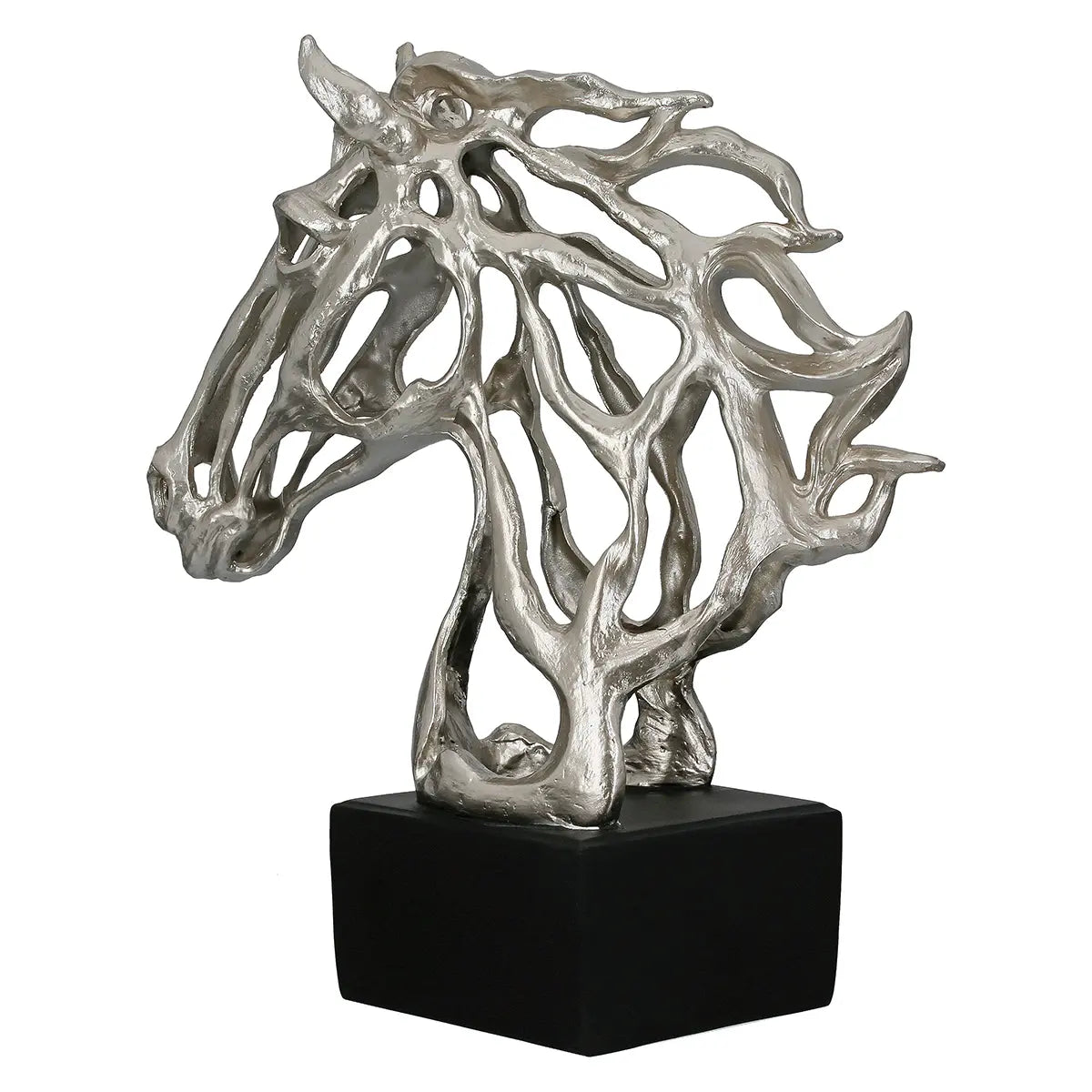 Skulptur – Silbernes Kunstharz, Metallische Optik, Pferdeform - Cheval | Gilde